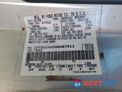 Zdjęcie 12 z 14 samochodu: 1992 FORD F150 VIN:1FTEX14H5NKA87011 - miniatura