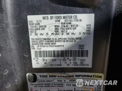 Zdjęcie 12 z 12 samochodu: 2012 FORD F150 SUPERCREW VIN:1FTFW1CT0CFA35773 - miniatura