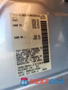 Zdjęcie 12 z 12 samochodu: 2019 NISSAN ALTIMA S VIN:1N4BL4BV4KC237369 - miniatura