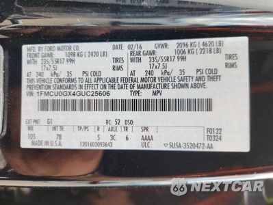 Zdjęcie 12 z 12 samochodu: 2016 FORD ESCAPE SE VIN:1FMCU0GX4GUC25606 - miniatura