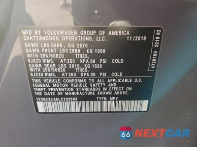 Zdjęcie 13 z 13 samochodu: 2020 VOLKSWAGEN ATLAS CROSS SPORT SE VIN:1V26C2CA5LC202562 - miniatura