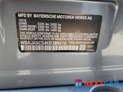 Zdjęcie 12 z 12 samochodu: 2019 BMW 530E VIN:WBAJA9C54KB389419 - miniatura