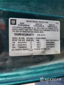Zdjęcie 13 z 15 samochodu: 2003 GMC SAFARI XT VIN:1GKDM19X33B506771 - miniatura
