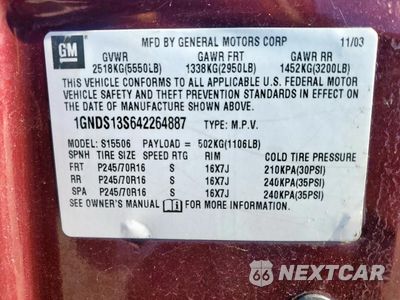 Zdjęcie 13 z 13 samochodu: 2004 CHEVROLET TRAILBLAZER LS VIN:1GNDS13S642264887 - miniatura
