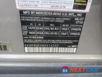 Zdjęcie 13 z 13 samochodu: 2008 MERCEDES-BENZ GL 550 4MATIC VIN:4JGBF86E48A314292 - miniatura