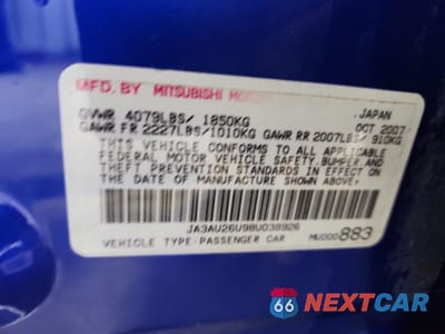 Zdjęcie 12 z 12 samochodu: 2008 MITSUBISHI LANCER ES VIN:JA3AU26U98U038926 - miniatura