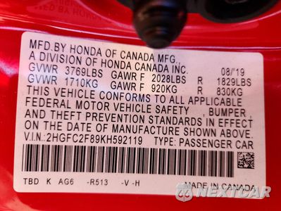 Zdjęcie 12 z 15 samochodu: 2019 HONDA CIVIC SPORT VIN:2HGFC2F89KH592119 - miniatura