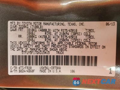 Zdjęcie 13 z 13 samochodu: 2013 TOYOTA TUNDRA DOUBLE CAB SR5 VIN:5TFUY5F17DX315415 - miniatura