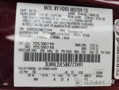 Zdjęcie 12 z 12 samochodu: 2011 LINCOLN MKZ VIN:3LNHL2JC5BR772491 - miniatura