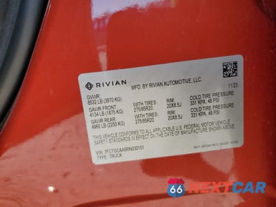 Zdjęcie 12 z 12 samochodu: 2024 RIVIAN R1T ADVENTURE VIN:7FCTGCAA6RN030101 - miniatura