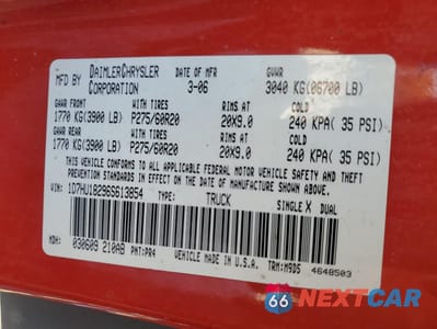 Zdjęcie 12 z 12 samochodu: 2006 DODGE RAM 1500 ST VIN:1D7HU18296S613854 - miniatura