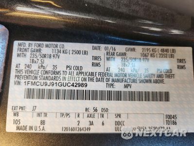 Zdjęcie 14 z 16 samochodu: 2016 FORD ESCAPE TITANIUM VIN:1FMCU9J91GUC42989 - miniatura