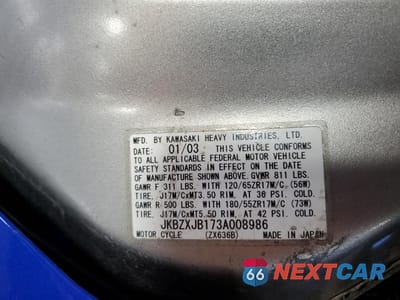 Zdjęcie 8 z 9 samochodu: 2003 KAWASAKI ZX636 B1 VIN:JKBZXJB173A008986 - miniatura