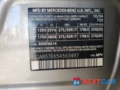 Zdjęcie 13 z 13 samochodu: 2005 MERCEDES-BENZ ML 350 VIN:4JGAB57E65A563497 - miniatura