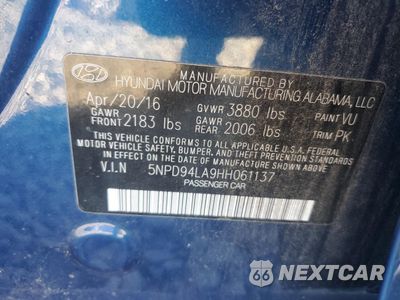 Zdjęcie 12 z 12 samochodu: 2017 HYUNDAI ELANTRA ECO VIN:5NPD94LA9HH061137 - miniatura