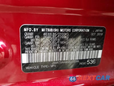 Zdjęcie 13 z 13 samochodu: 2019 MITSUBISHI ECLIPSE CROSS SE VIN:JA4AT5AA4KZ022284 - miniatura
