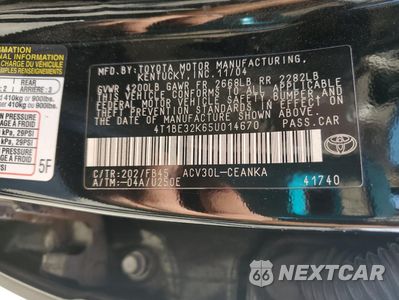 Zdjęcie 12 z 12 samochodu: 2005 TOYOTA CAMRY LE VIN:4T1BE32K65U014670 - miniatura