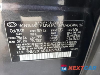 Zdjęcie 13 z 13 samochodu: 2020 HYUNDAI SANTA FE SE VIN:5NMS2CAD5LH297633 - miniatura