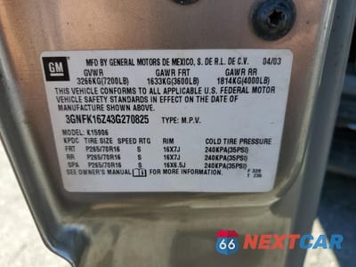 Zdjęcie 13 z 13 samochodu: 2003 CHEVROLET SUBURBAN K1500 VIN:3GNFK16Z43G270825 - miniatura