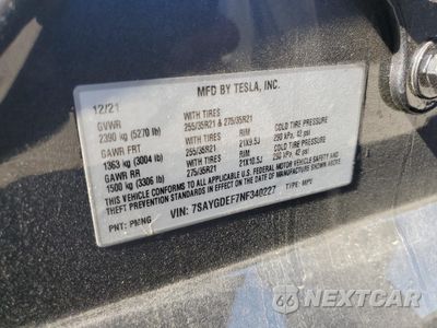 Zdjęcie 12 z 14 samochodu: 2022 TESLA MODEL Y VIN:7SAYGDEF7NF340227 - miniatura