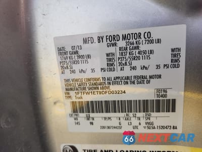 Zdjęcie 12 z 14 samochodu: 2013 FORD F150 SUPERCREW VIN:1FTFW1ET9DFD03234 - miniatura
