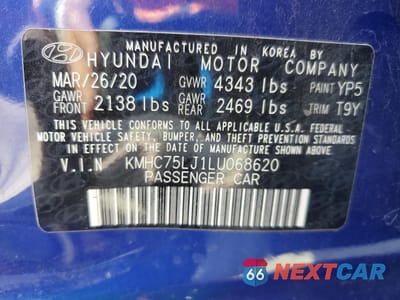Zdjęcie 12 z 12 samochodu: 2020 HYUNDAI IONIQ SE VIN:KMHC75LJ1LU068620 - miniatura
