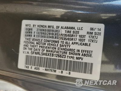 Zdjęcie 13 z 13 samochodu: 2014 HONDA ODYSSEY EXL VIN:5FNRL5H6XEB126623 - miniatura