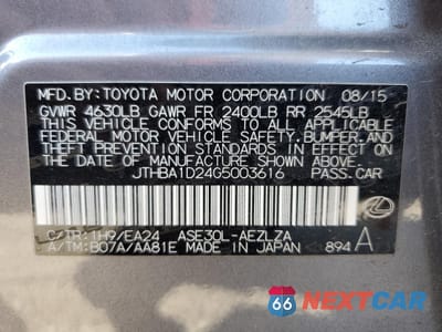 Zdjęcie 12 z 12 samochodu: 2016 LEXUS IS 200T VIN:JTHBA1D24G5003616 - miniatura