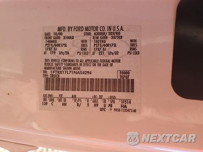 Zdjęcie 12 z 14 samochodu: 2001 FORD F150 VIN:1FTRX17L71NA54294 - miniatura
