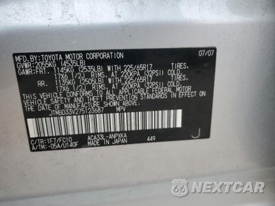 Zdjęcie 12 z 14 samochodu: 2007 TOYOTA RAV4 VIN:JTMBD33V275123687 - miniatura