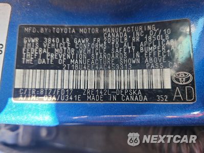 Zdjęcie 12 z 13 samochodu: 2010 TOYOTA COROLLA BASE VIN:2T1BU4EE4AC453313 - miniatura