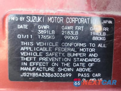 Zdjęcie 12 z 12 samochodu: 2011 SUZUKI SX4 VIN:JS2YB5A33B6303699 - miniatura