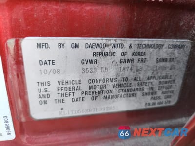 Zdjęcie 12 z 14 samochodu: 2009 CHEVROLET AVEO LS VIN:KL1TD56E89B392851 - miniatura