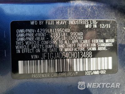 Zdjęcie 12 z 12 samochodu: 2012 SUBARU IMPREZA PREMIUM VIN:JF1GJAD64CH013488 - miniatura