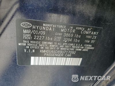 Zdjęcie 12 z 12 samochodu: 2009 HYUNDAI ELANTRA GLS VIN:KMHDU46D89U717092 - miniatura