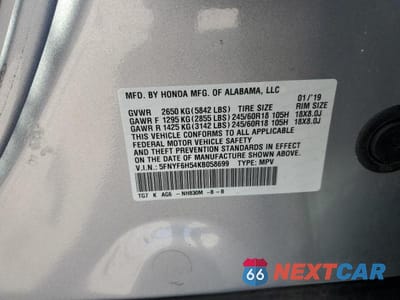 Zdjęcie 12 z 12 samochodu: 2019 HONDA PILOT EXL VIN:5FNYF6H54KB058699 - miniatura