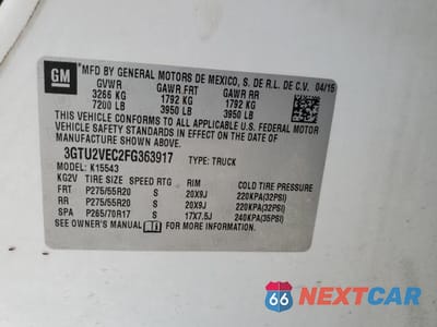 Zdjęcie 12 z 12 samochodu: 2015 GMC SIERRA K1500 SLT VIN:3GTU2VEC2FG363917 - miniatura