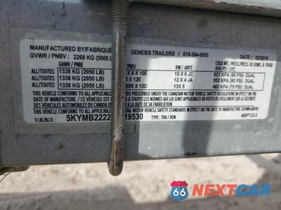 Zdjęcie 10 z 10 samochodu: 2019 GENESIS MBPT22-2 BOAT TRAILER VIN:5KYMB2222K1019530 - miniatura