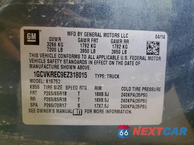 Zdjęcie 12 z 12 samochodu: 2014 CHEVROLET SILVERADO K1500 LT VIN:1GCVKREC9EZ318015 - miniatura