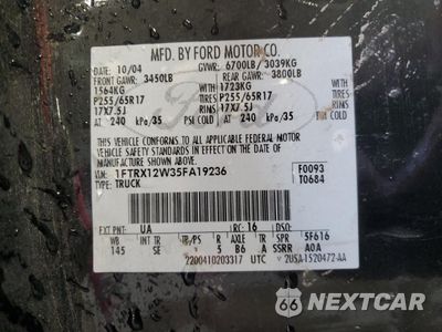 Zdjęcie 12 z 12 samochodu: 2005 FORD F150 VIN:1FTRX12W35FA19236 - miniatura