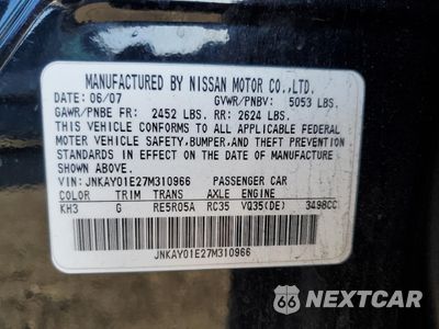 Zdjęcie 12 z 12 samochodu: 2007 INFINITI M35 BASE VIN:JNKAY01E27M310966 - miniatura