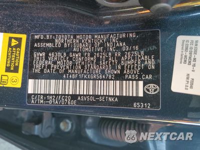 Zdjęcie 12 z 12 samochodu: 2016 TOYOTA CAMRY LE VIN:4T4BF1FKXGR564782 - miniatura
