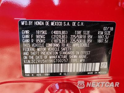 Zdjęcie 12 z 15 samochodu: 2019 HONDA HR-V SPORT VIN:3CZRU5H19KG700257 - miniatura