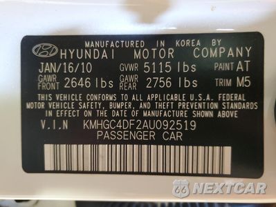 Zdjęcie 12 z 14 samochodu: 2010 HYUNDAI GENESIS VIN:KMHGC4DF2AU092519 - miniatura