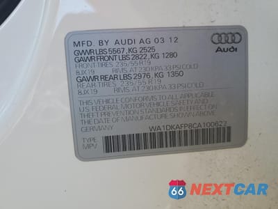 Zdjęcie 13 z 13 samochodu: 2012 AUDI Q5 PREMIUM PLUS VIN:WA1DKAFP8CA100622 - miniatura