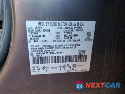 Zdjęcie 12 z 12 samochodu: 2002 FORD F250 SUPER DUTY VIN:1FTNW21F02ED60801 - miniatura