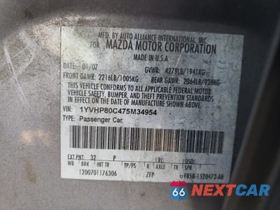 Zdjęcie 12 z 14 samochodu: 2007 MAZDA 6 I VIN:1YVHP80C475M34954 - miniatura