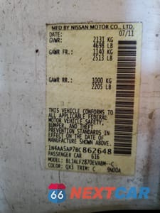 Zdjęcie 12 z 12 samochodu: 2011 NISSAN MAXIMA S VIN:1N4AA5AP7BC862648 - miniatura
