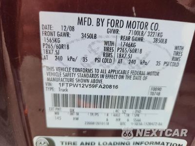 Zdjęcie 12 z 12 samochodu: 2009 FORD F150 SUPERCREW VIN:1FTPW12V59FA20816 - miniatura