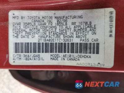 Zdjęcie 12 z 14 samochodu: 1996 TOYOTA COROLLA VIN:2T1BA02E1TC132631 - miniatura